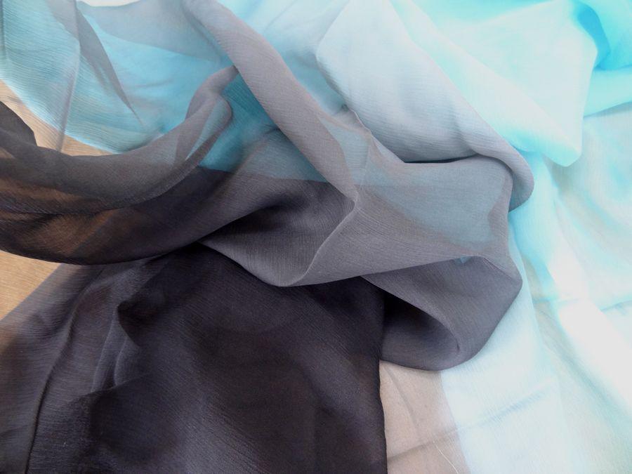 Mousseline de soie chiffon tie dye gris anthracite turquoise clair 3