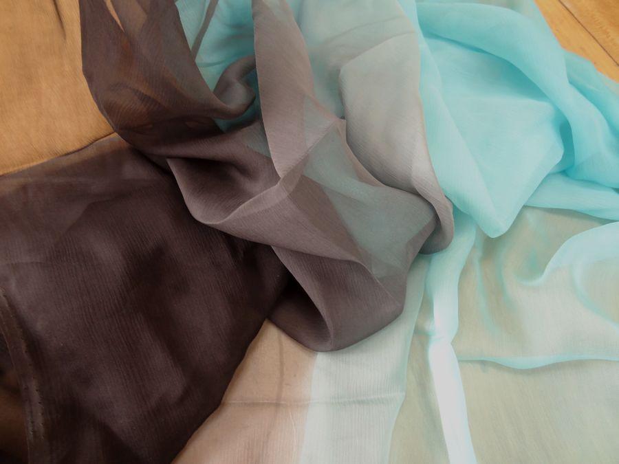 Mousseline de soie chiffon tie dye gris anthracite turquoise clair 4