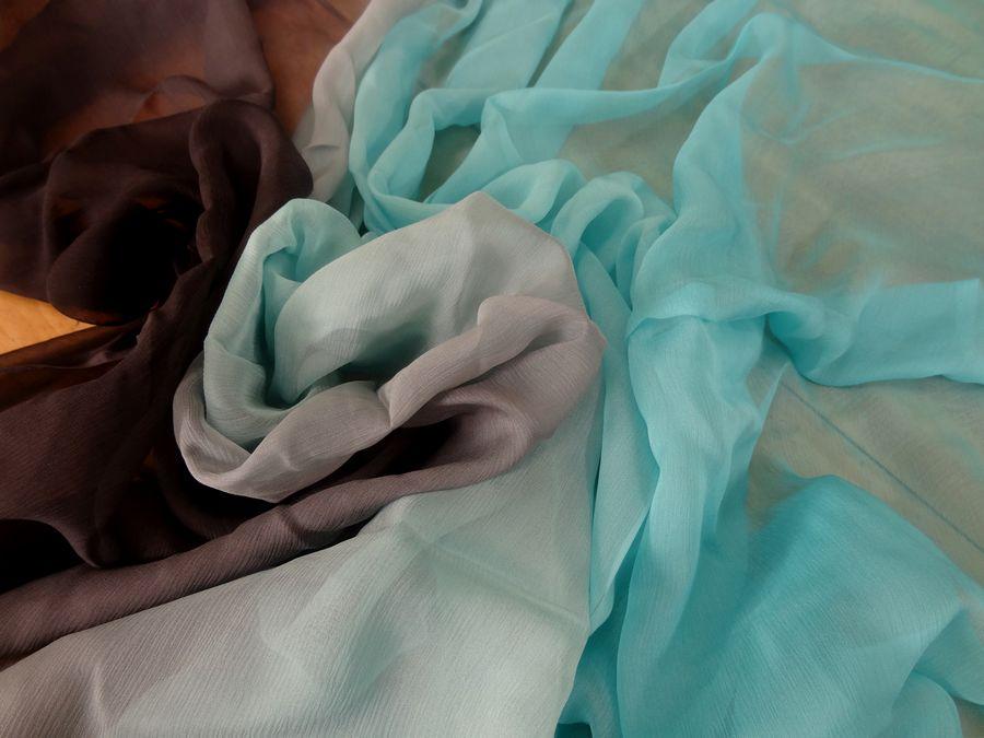 Mousseline de soie chiffon tie dye gris anthracite turquoise clair 5