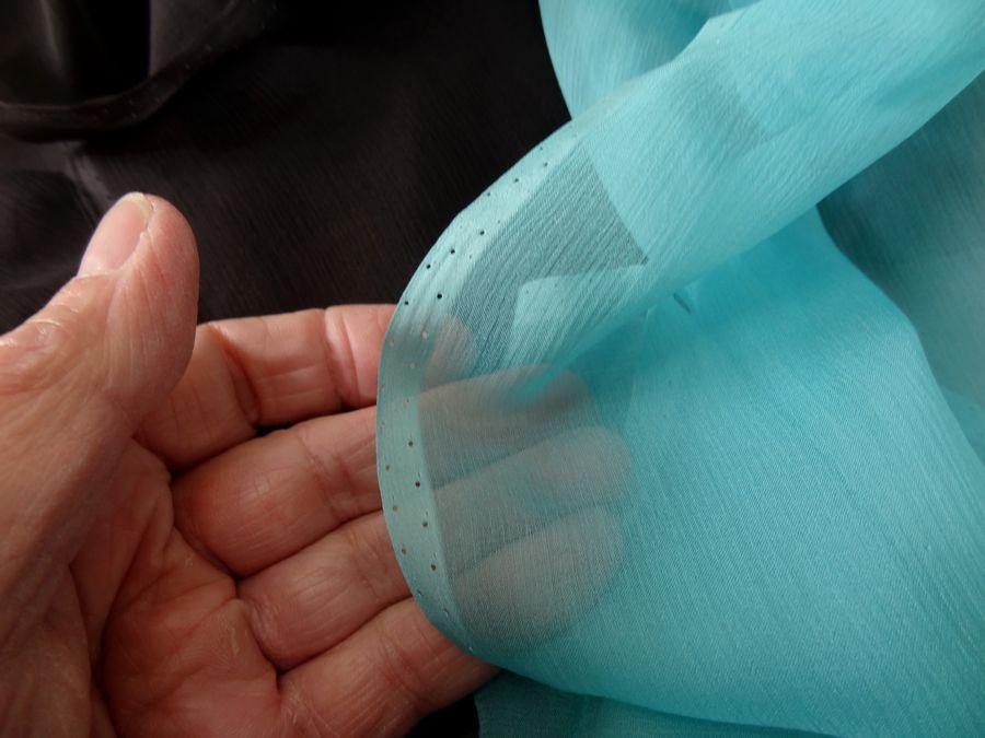 Mousseline de soie chiffon tie dye gris anthracite turquoise clair