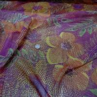 Mousseline de soie framboise fleur pointillisme 1 
