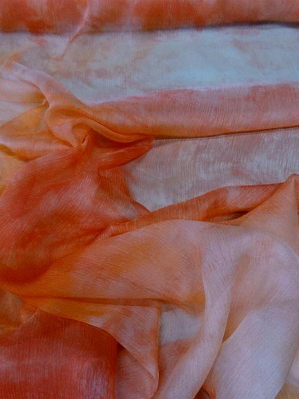 Mousseline de soie marbree corail 6 