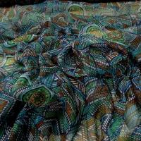 Mousseline de soie motif ethnique bleu vert 3