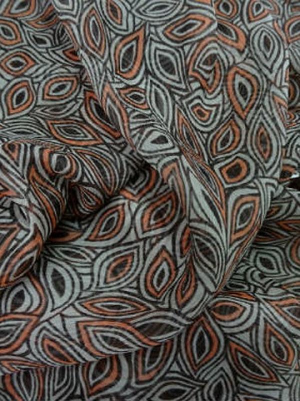 Mousseline de soie motif noyaux corail et taupe 3 