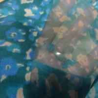 Mousseline de soie semi transparente rayee fleurie bleu celeste 5 1