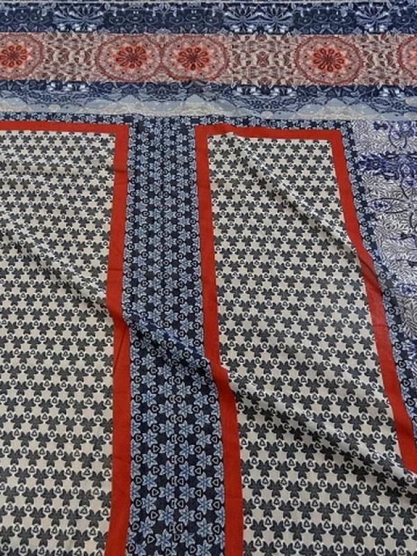 Mousseline patchwork bleu et rouille 1 