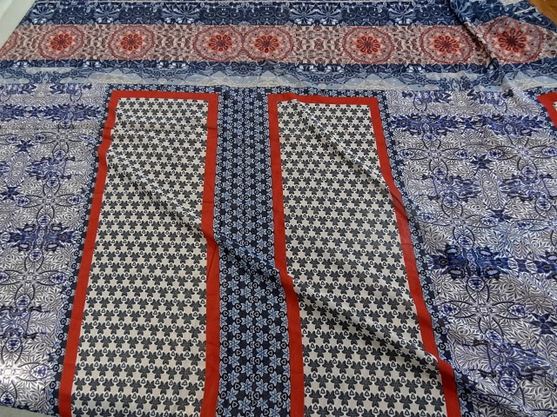 Mousseline patchwork bleu et rouille 1