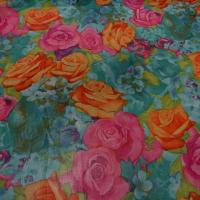 Mousseline polyester motif fleurs acidulees 3