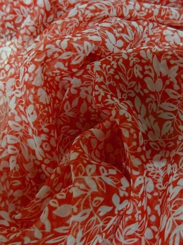 Mousseline rouge et blanc motif semi de fleurs 2 