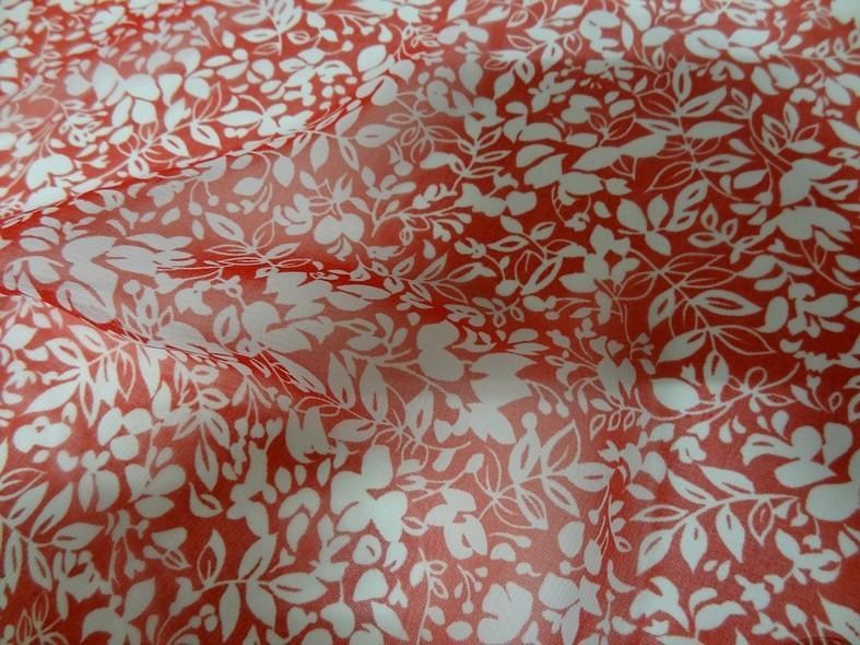 Mousseline rouge et blanc motif semi de fleurs 3 