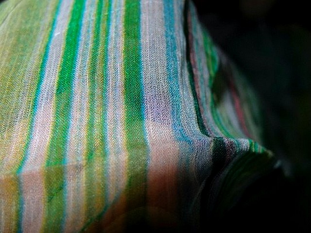 Mousseline soie raye menthe 01