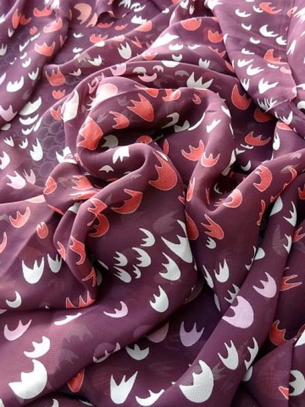 Mousseline teinte lie de vin motif tulipes 2 