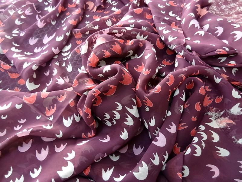 Mousseline teinte lie de vin motif tulipes 2