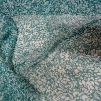 Mousseline vert bleute et blanc motif semi de fleurs 7 
