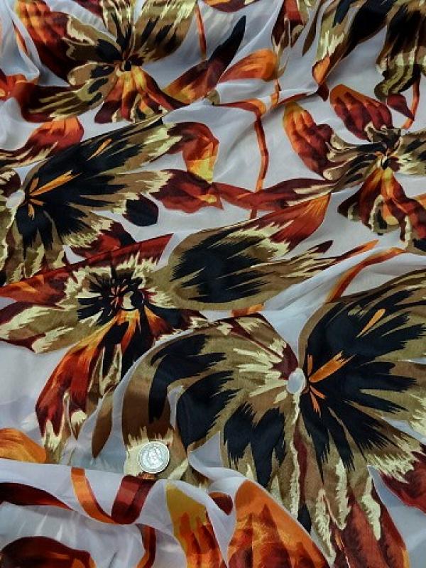 Mousseline viscose soie fleurs ocre et safran 2 