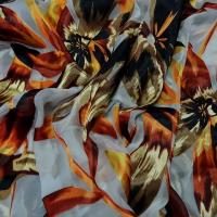Mousseline viscose soie fleurs ocre et safran 4