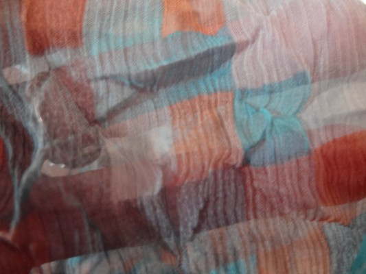 Mousseline de soie pixels bleu orange 02