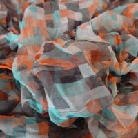 Mousseline de soie pixels bleu orange 03