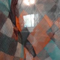 Mousseline de soie pixels bleu orange 04