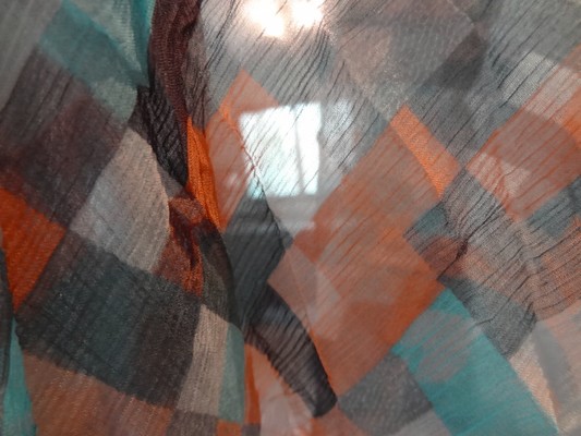 Mousseline de soie pixels bleu orange 04