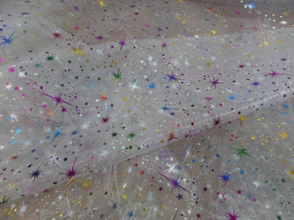 Organza blanc double face etoile scintillantes multicolore et metal9 1