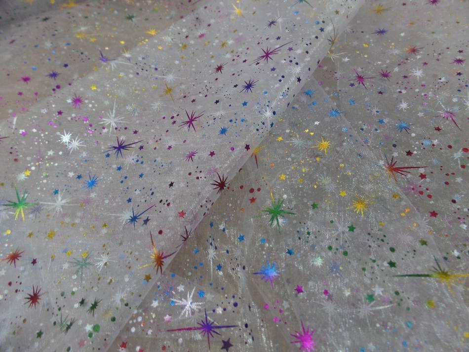 Organza blanc double face etoile scintillantes multicolore et metal9 2