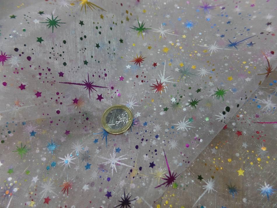 Organza blanc double face etoile scintillantes multicolore et metal9 3
