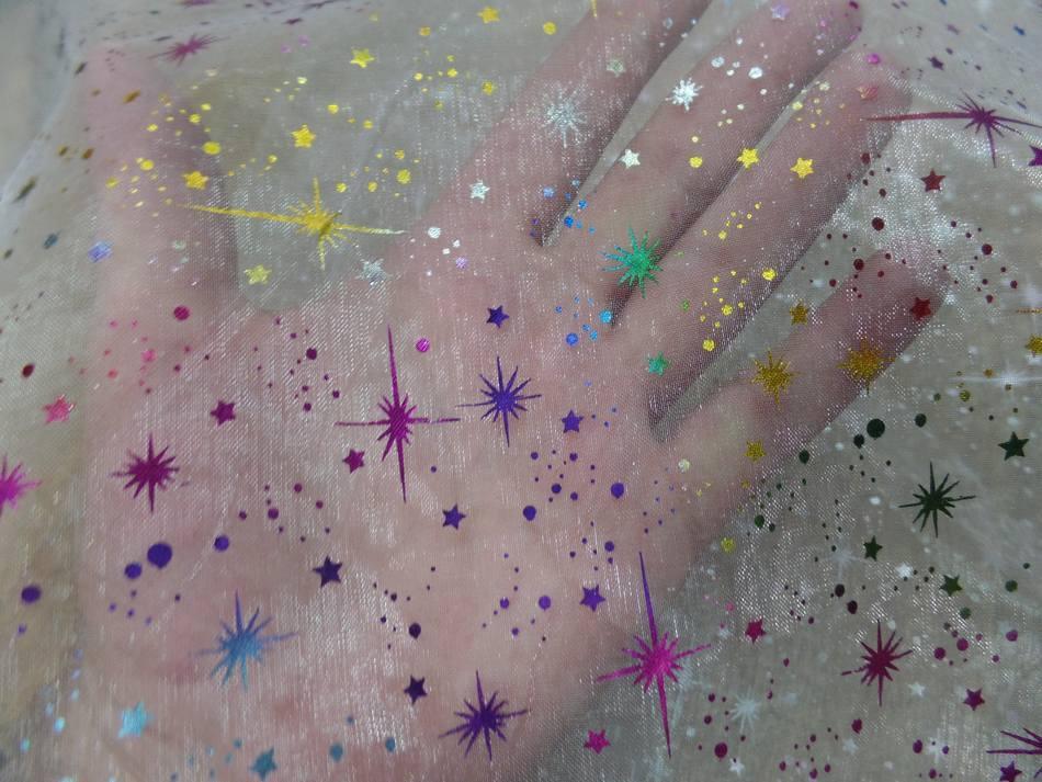 Organza blanc double face etoile scintillantes multicolore et metal9 4