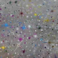 Organza blanc double face étoiles scintillantes multicolore et métal