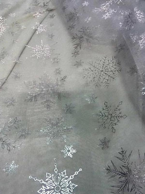 Organza blanc étoiles des neiges couleur métal