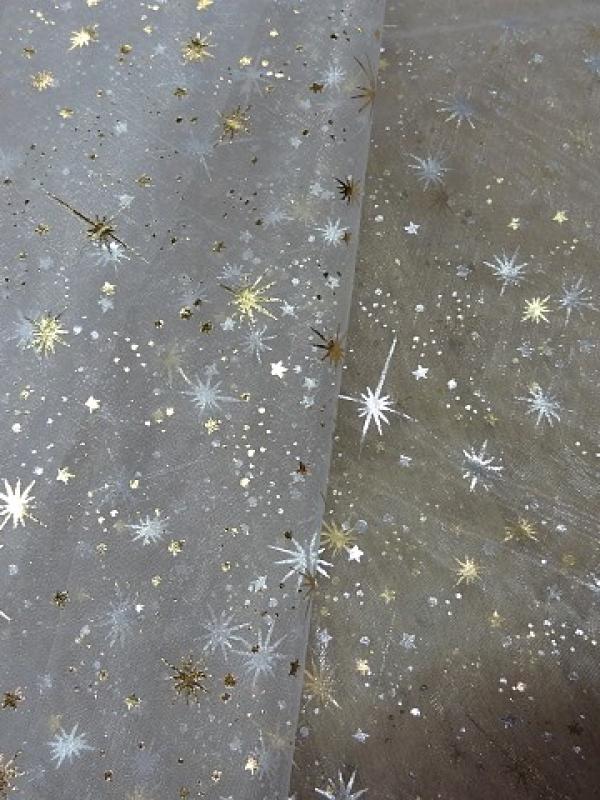 Organza blanc etoiles scintillantes or 2 
