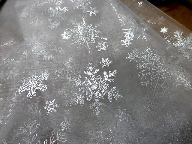 Organza blanc flocons de neige metal