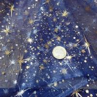 Organza bleu nuit etoiles scintillantes or et gris metal 2 