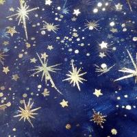 Organza bleu nuit etoiles scintillantes or et gris metal 4 