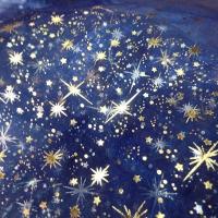 Organza bleu nuit etoiles scintillantes or et gris metal 5 