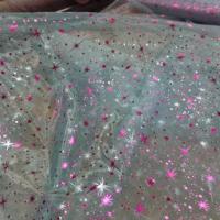 Organza bleu pale double face etoile scintillantes rose et metal0 1