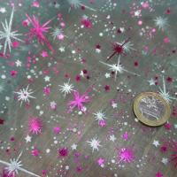 Organza bleu pale double face etoile scintillantes rose et metal0 2