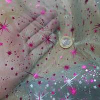 Organza bleu pale double face etoile scintillantes rose et metal0 3