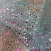 Organza bleu pale double face etoile scintillantes rose et metal0 4