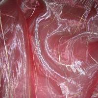 Organza corail et blanc raye chenille 1