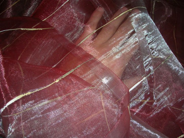 Organza corail et blanc raye chenille 3