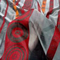 Organza gris motif frises rouge et orange 1 