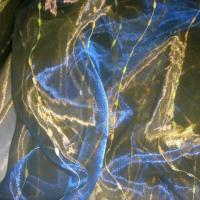 Organza jaune bleu saphir raye chenille 1