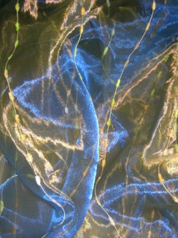 Organza jaune bleu saphir raye chenille 1 