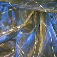Organza jaune bleu saphir raye chenille 2