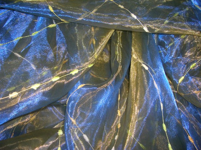 Organza jaune bleu saphir raye chenille 2