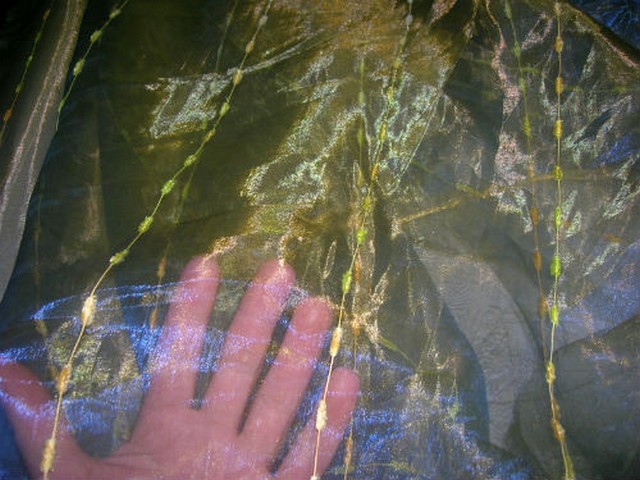 Organza jaune bleu saphir raye chenille 3