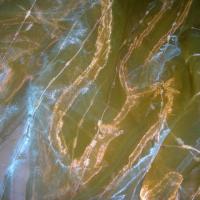 Organza jaune or et turquoise raye chenille 1