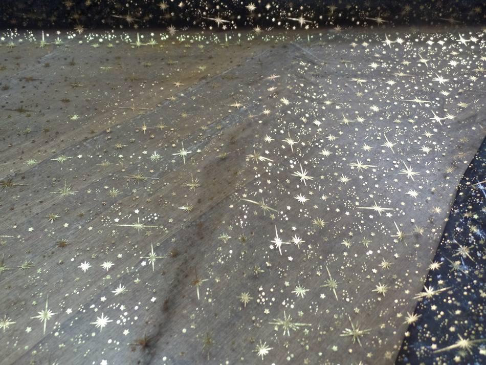 Organza noir etoiles scintillantes or et gris metal2
