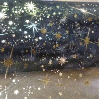 Organza noir étoiles scintillantes or et gris métal